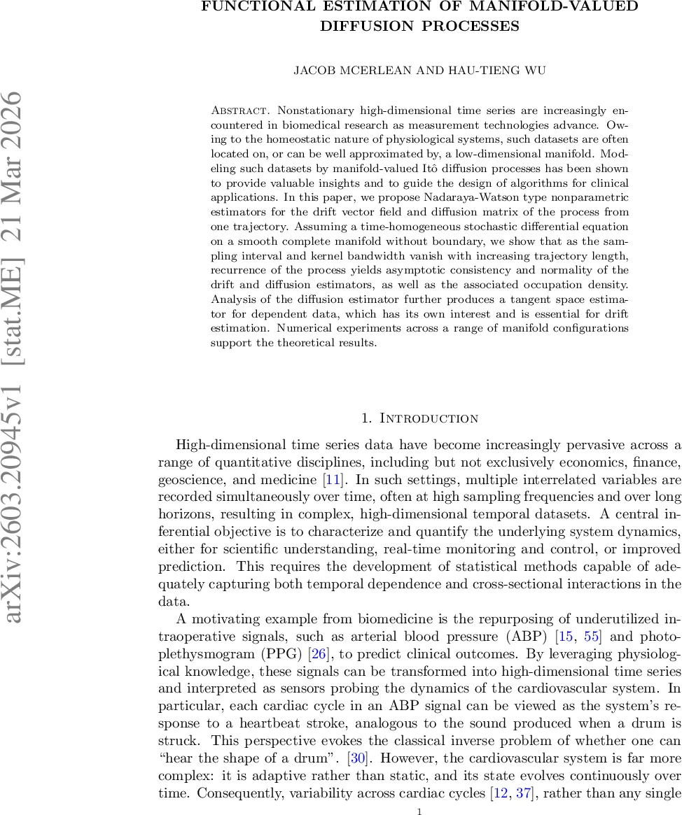다양체값 확산 과정의 함수적 추정