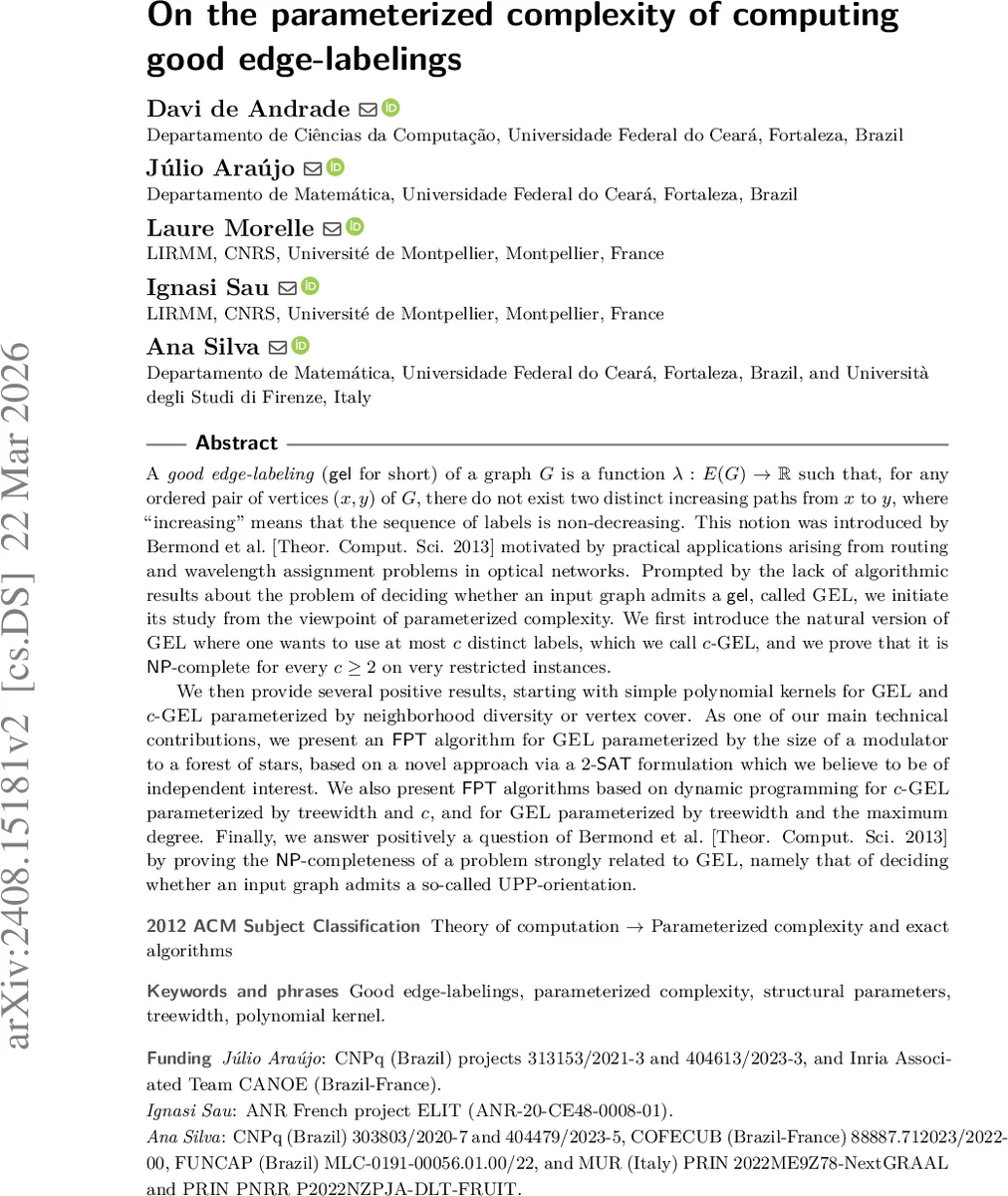 좋은 간선 라벨링의 매개변수 복잡도: 구조 파라미터와 라벨 수 제한에 대한 새로운 알고리즘