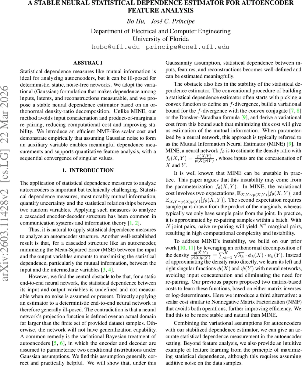 안정적인 신경통계 의존성 추정기로 보는 오토인코더 특징 분석