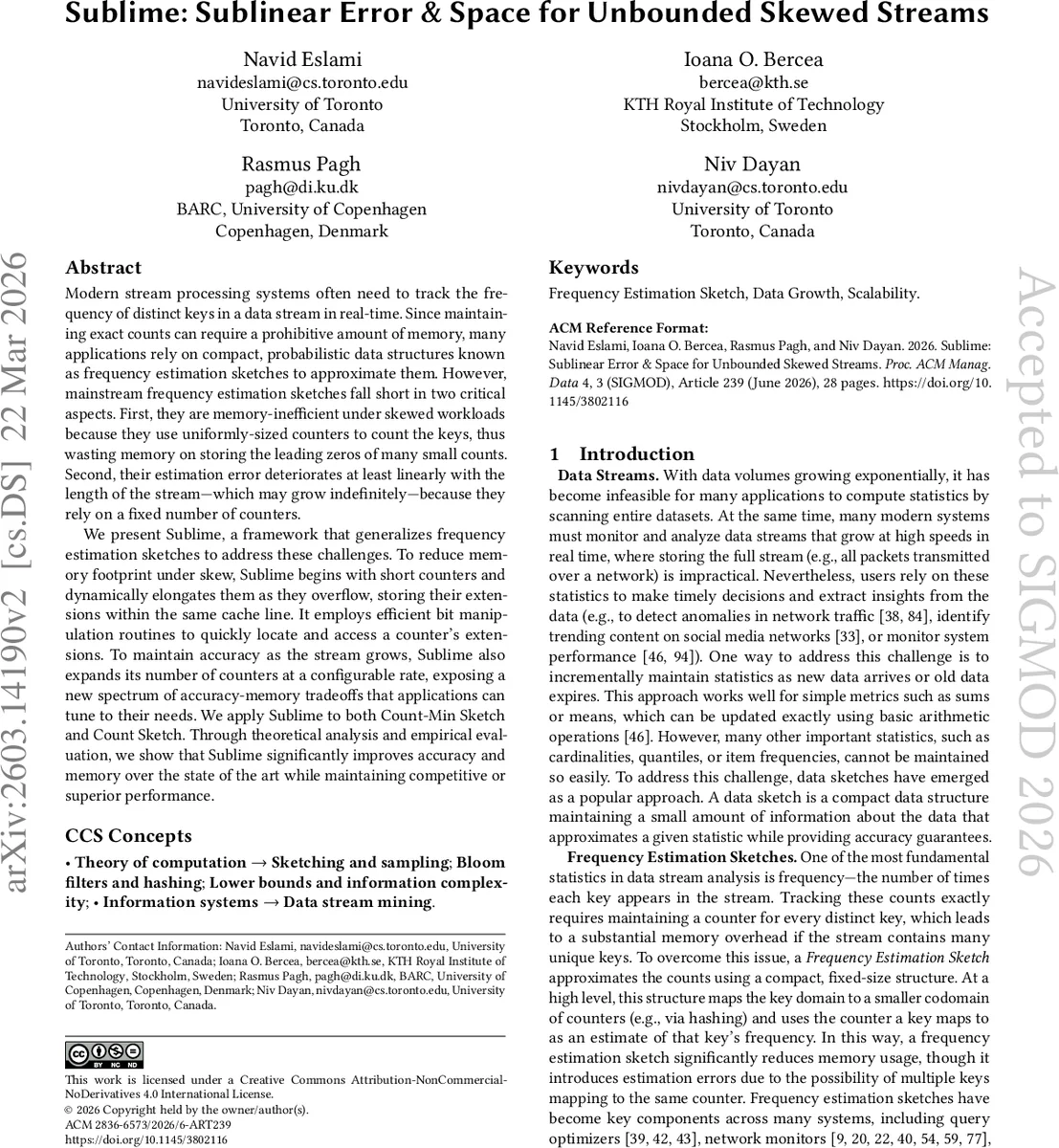 스키와 무한 스트림을 위한 서브라임 서브선형 오류와 메모리