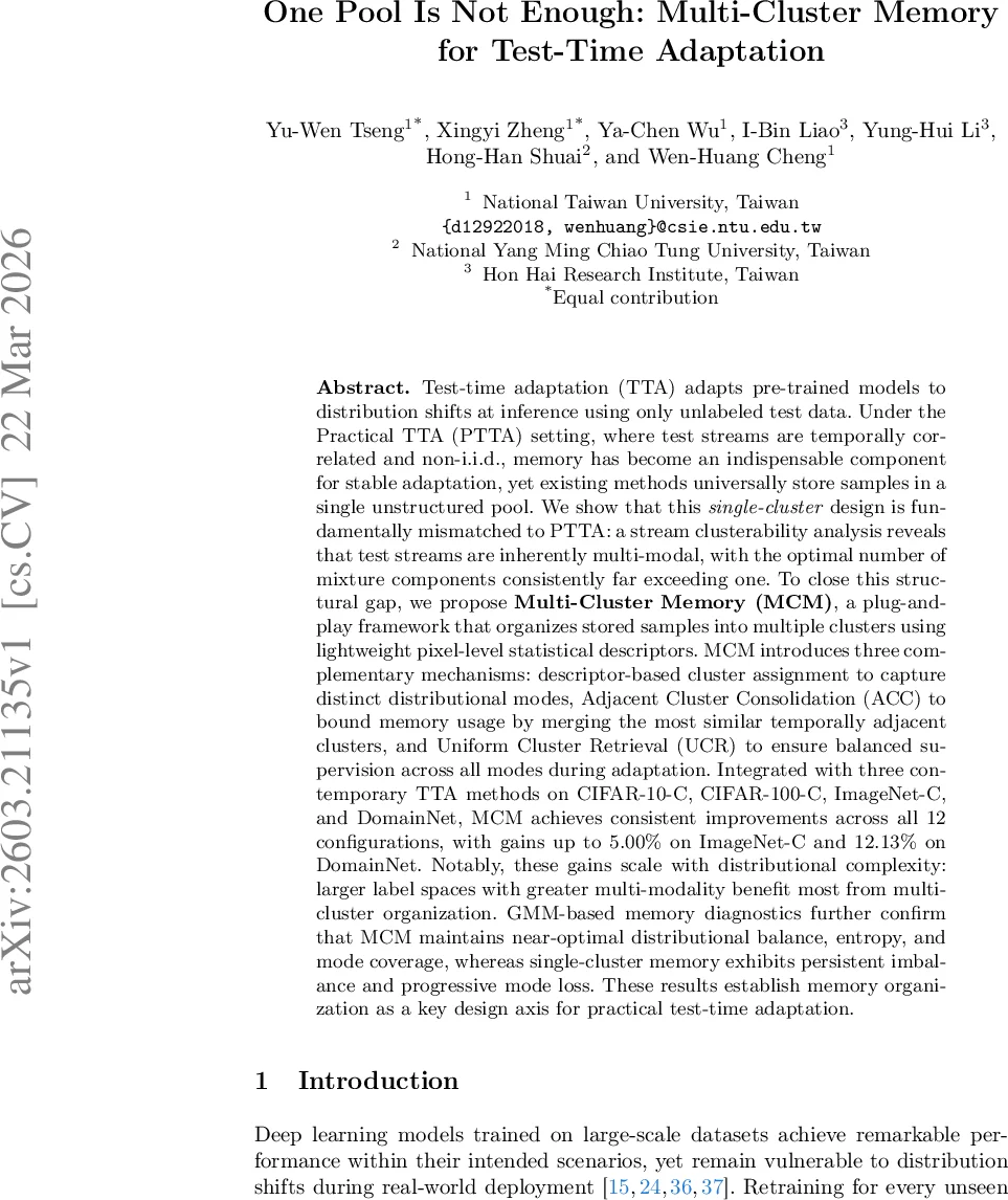 다중 클러스터 메모리로 실용적인 테스트 시 적응 향상