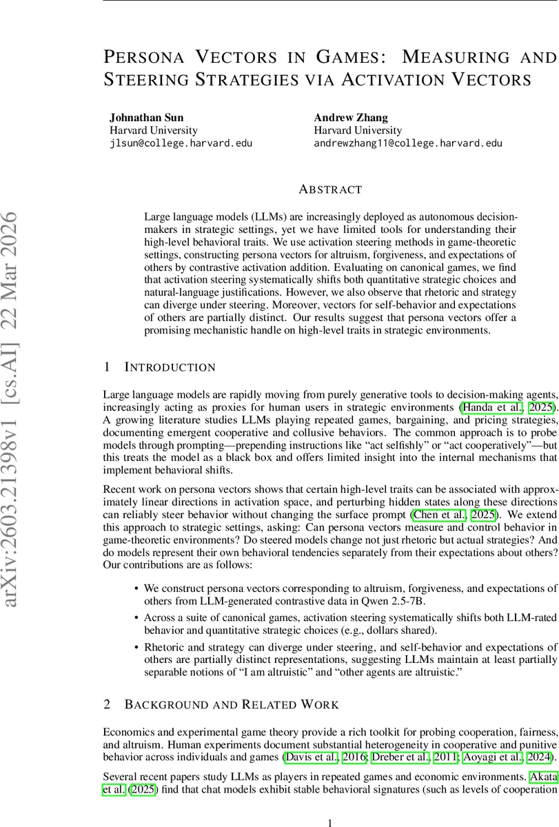 게임 속 페르소나 벡터: 활성화 벡터를 통한 전략 측정 및 조정