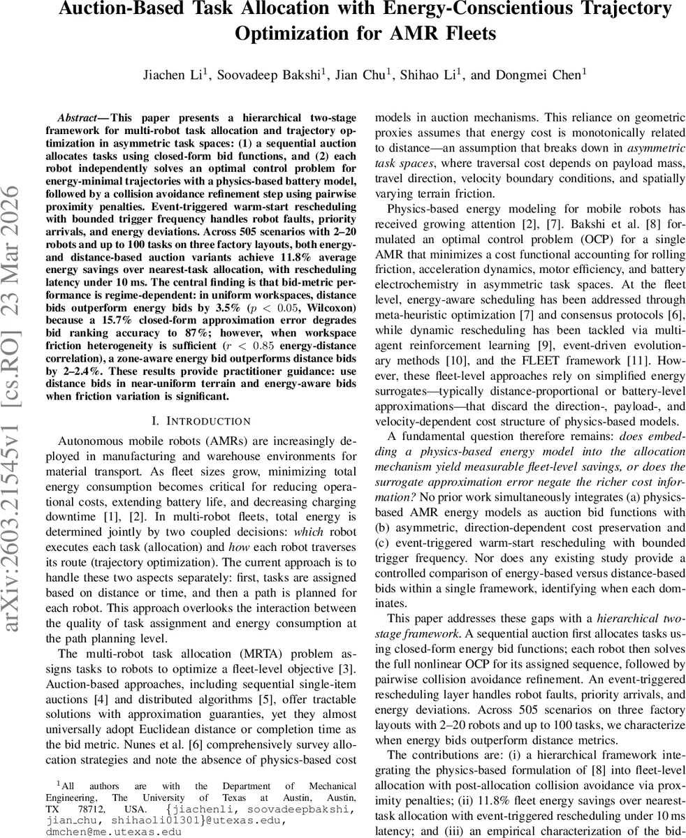 에너지 절감형 경매 기반 AMR 작업 할당 및 궤적 최적화