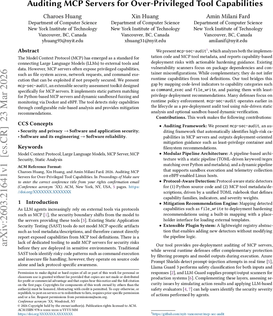 MCP 서버 과다 권한 도구 탐지를 위한 종합 보안 감사 프레임워크