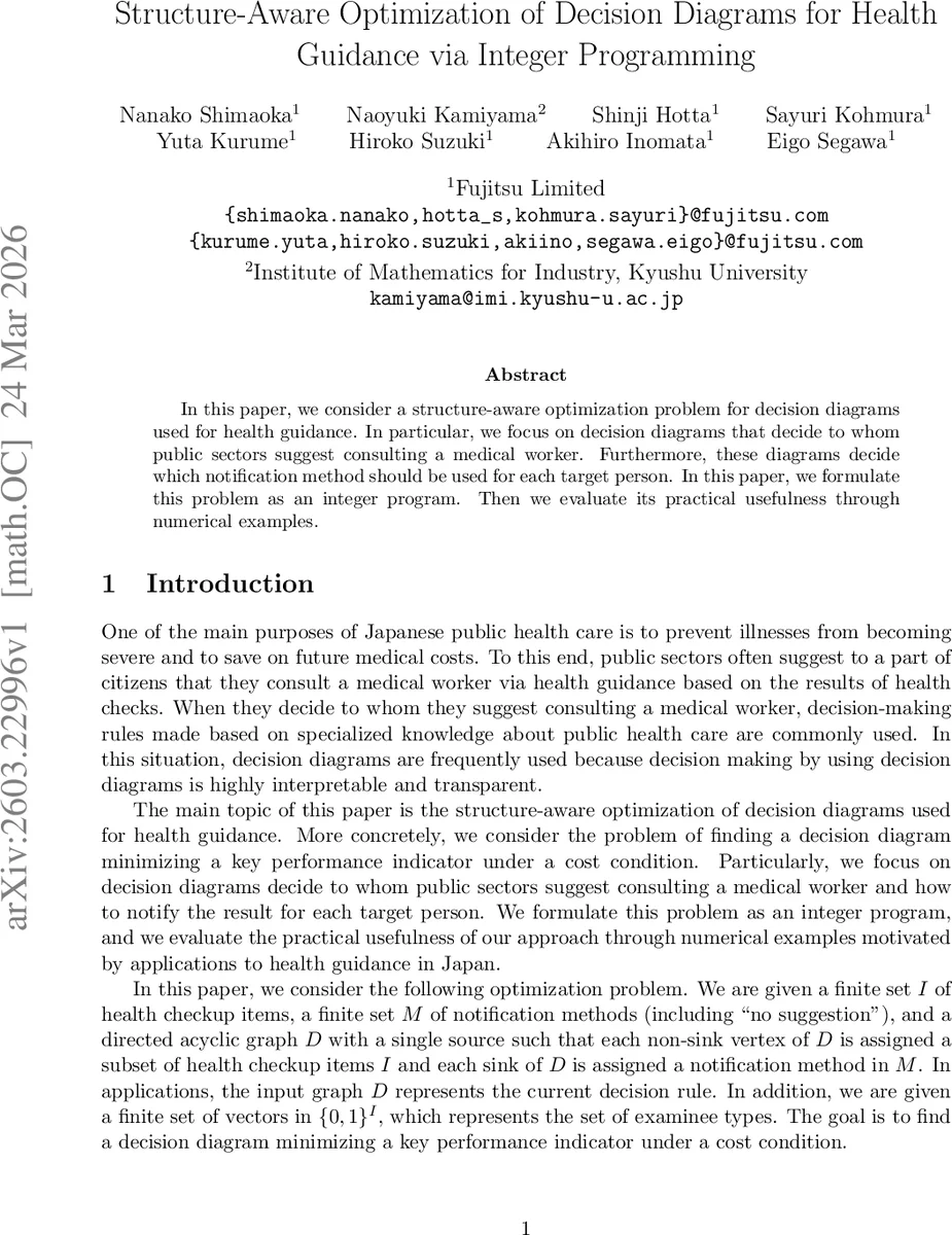 건강 안내 의사결정도표 구조 최적화와 정수계획