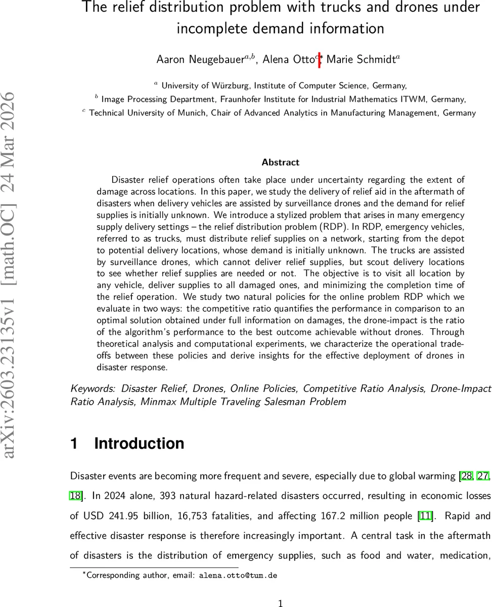 재난 구호 물자 배분 문제: 트럭과 드론의 협업과 불완전 수요 정보