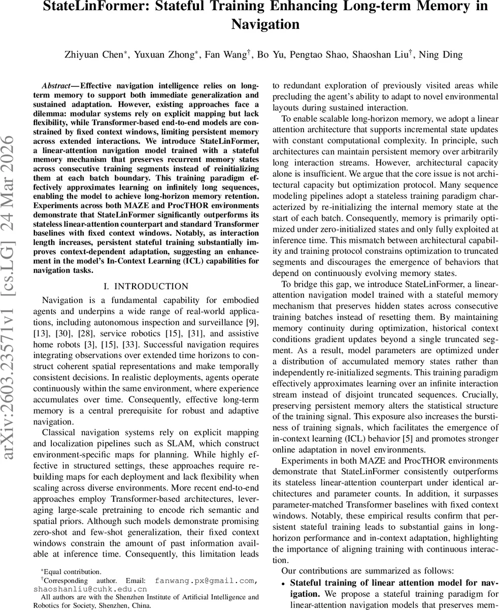 상태 유지형 선형 트랜스포머로 장기 기억 강화된 내비게이션