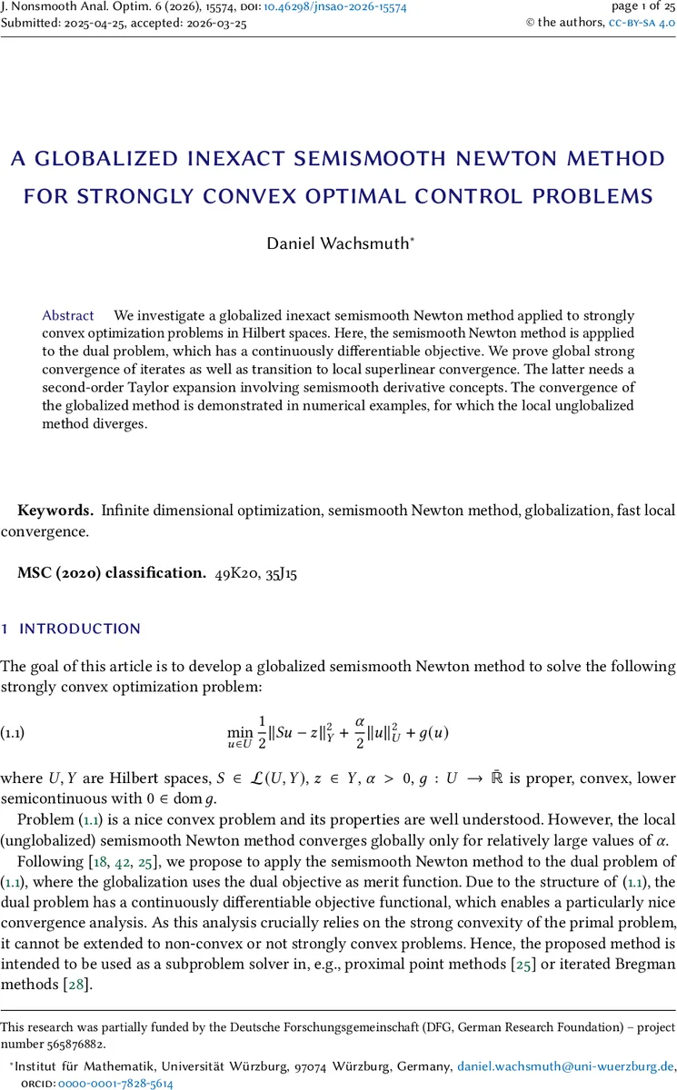 전역화된 부정확 반매끄러운 뉴턴 방법으로 강볼록 최적 제어 문제 해결