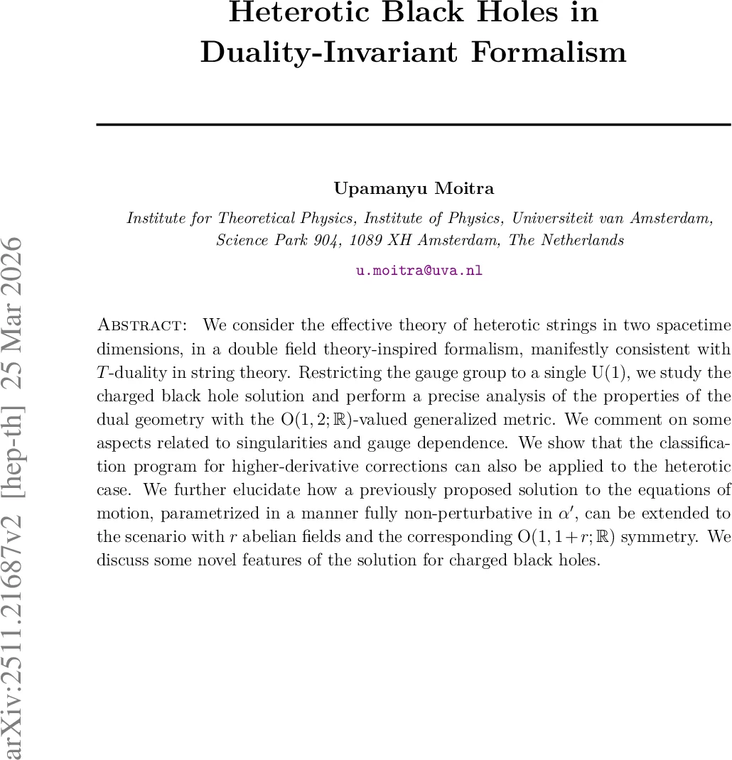이중장 이론으로 본 헤테로틱 블랙홀의 T 이중성