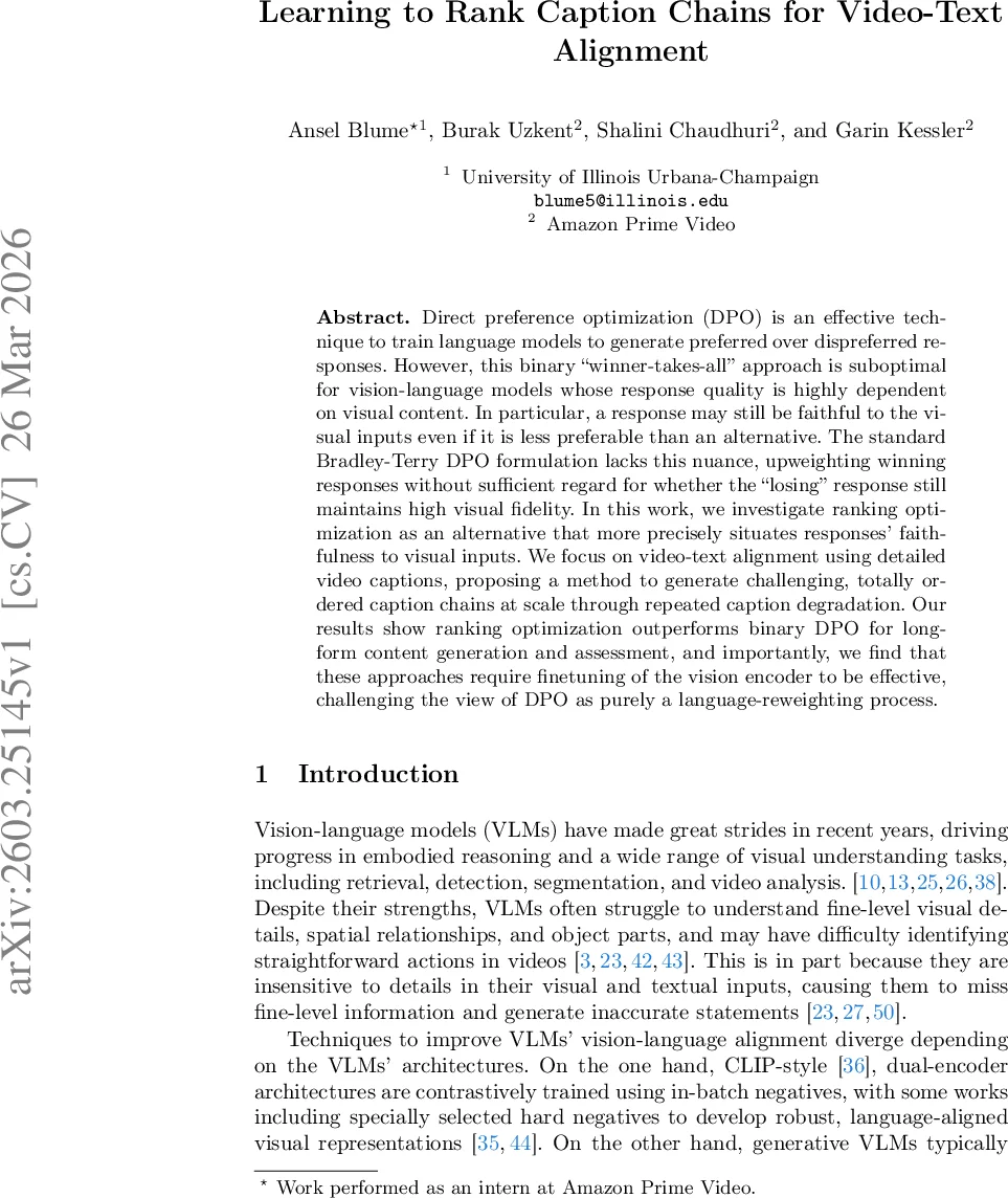 비디오‑텍스트 정렬을 위한 캡션 체인 순위 학습