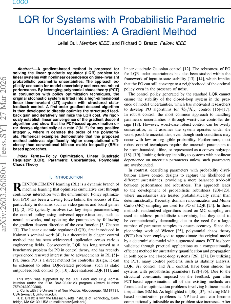 확률적 파라미터 불확실성을 고려한 LQR 최적화: 다항 혼돈 기반 그래디언트 방법