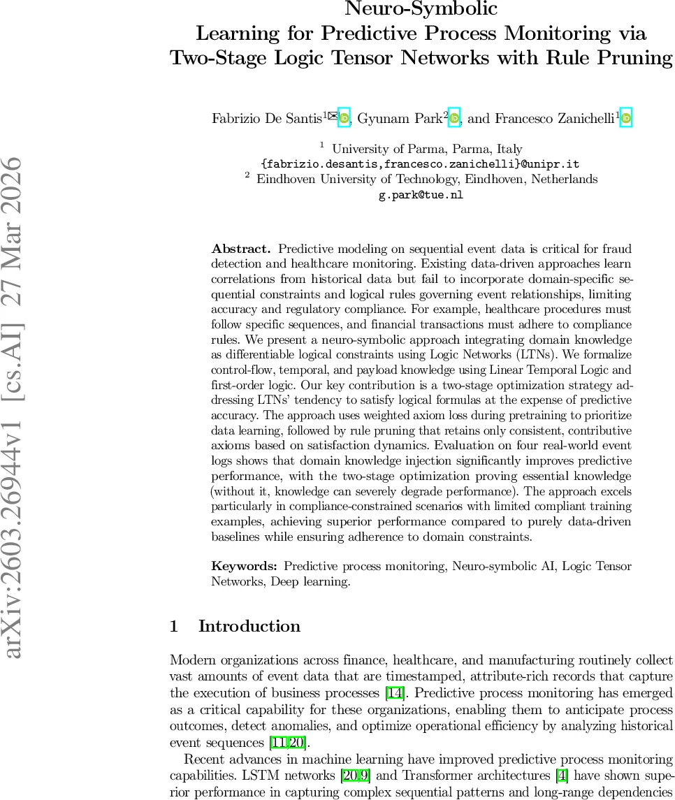 도메인 규칙을 활용한 두 단계 논리 텐서 네트워크 기반 예측 프로세스 모니터링