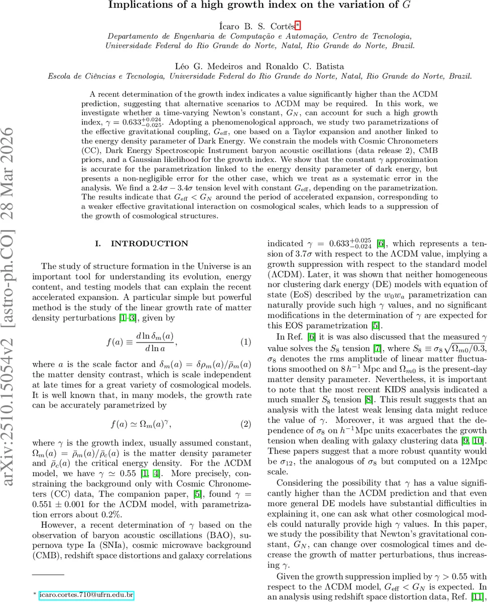 높은 성장지수와 가변 뉴턴 상수의 함의
