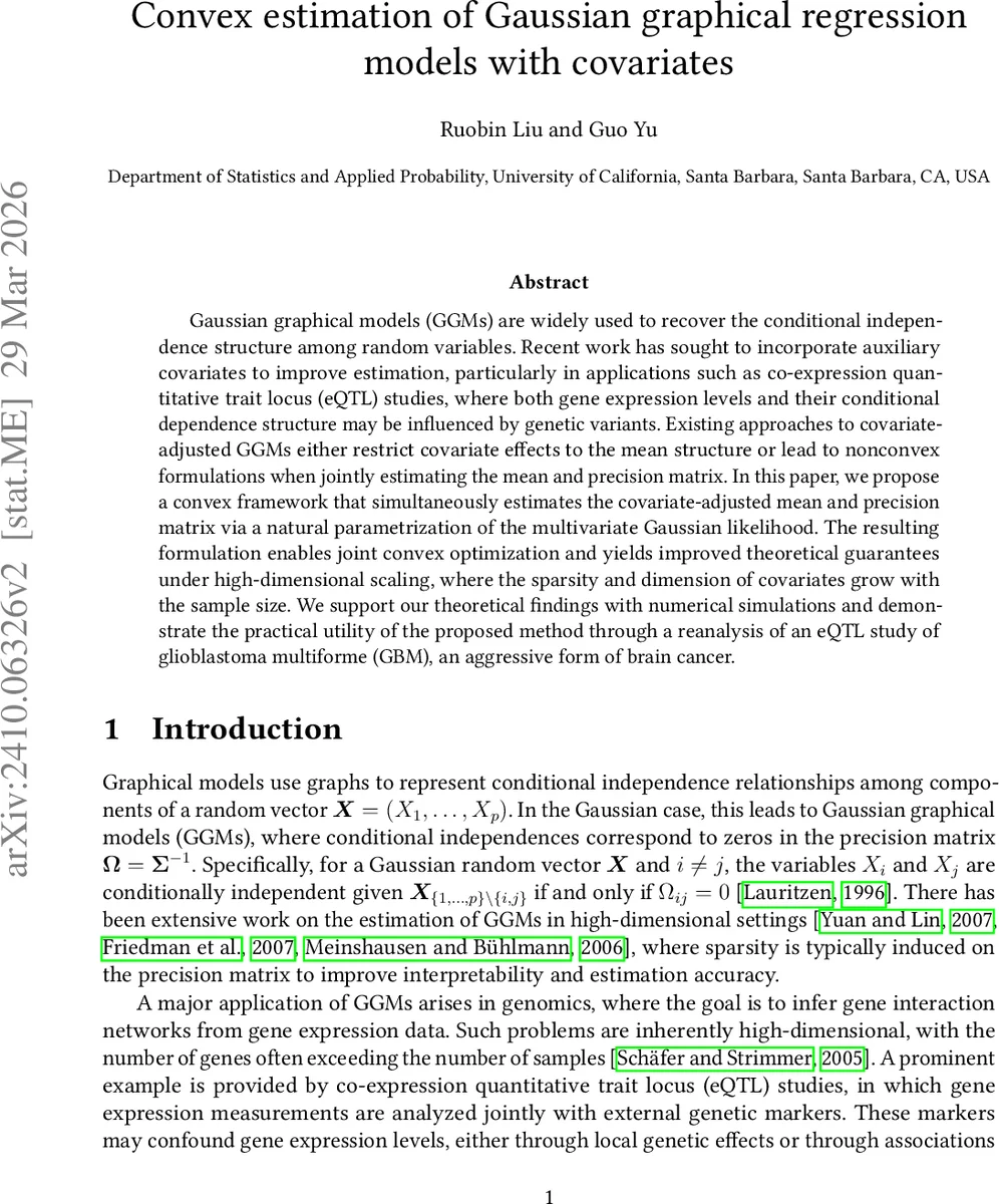 공변량 조정 가우시안 그래프 회귀의 볼록 추정