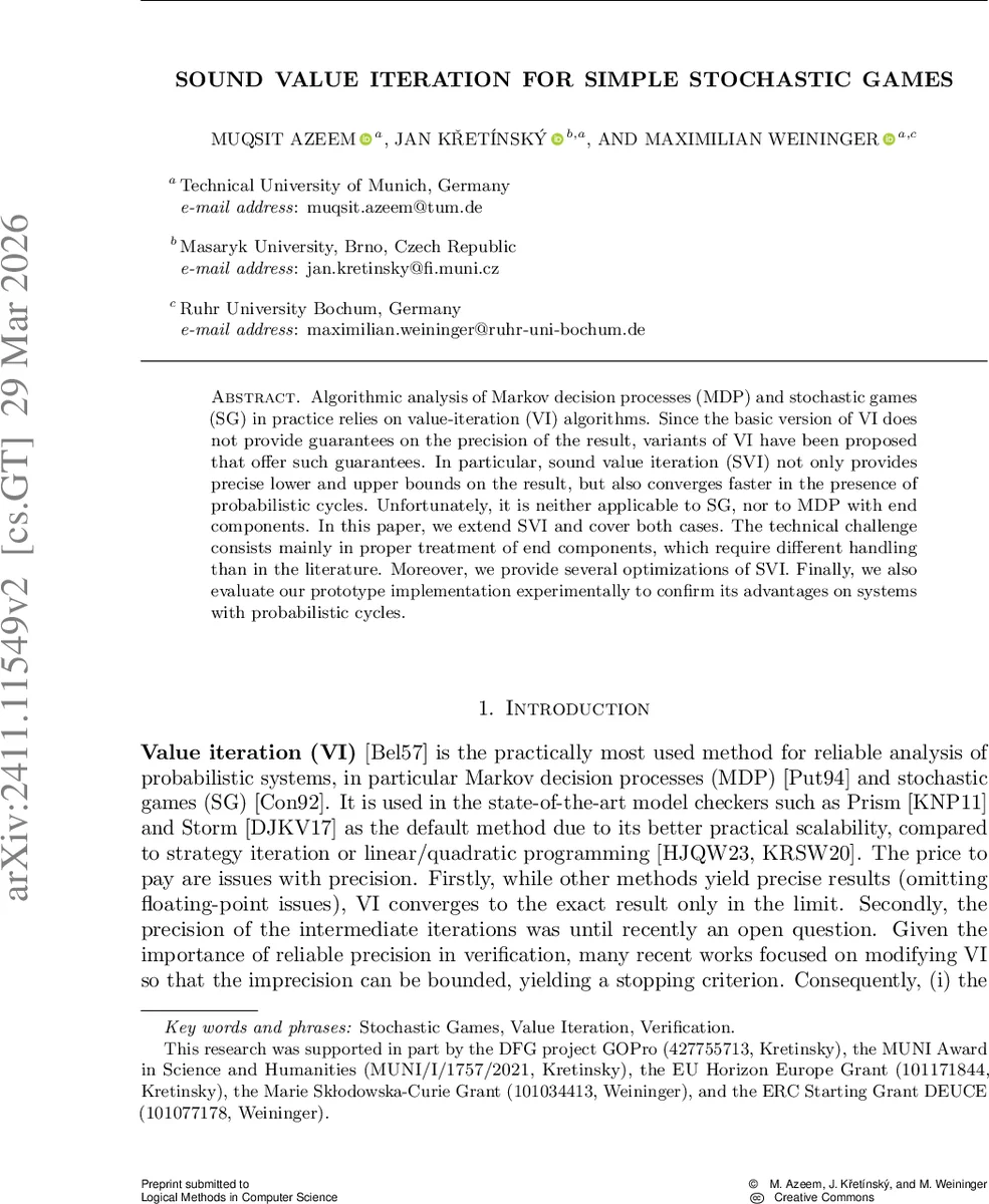 확실한 수렴을 위한 소리값 반복: 확률적 게임과 종료 구성요소 확장